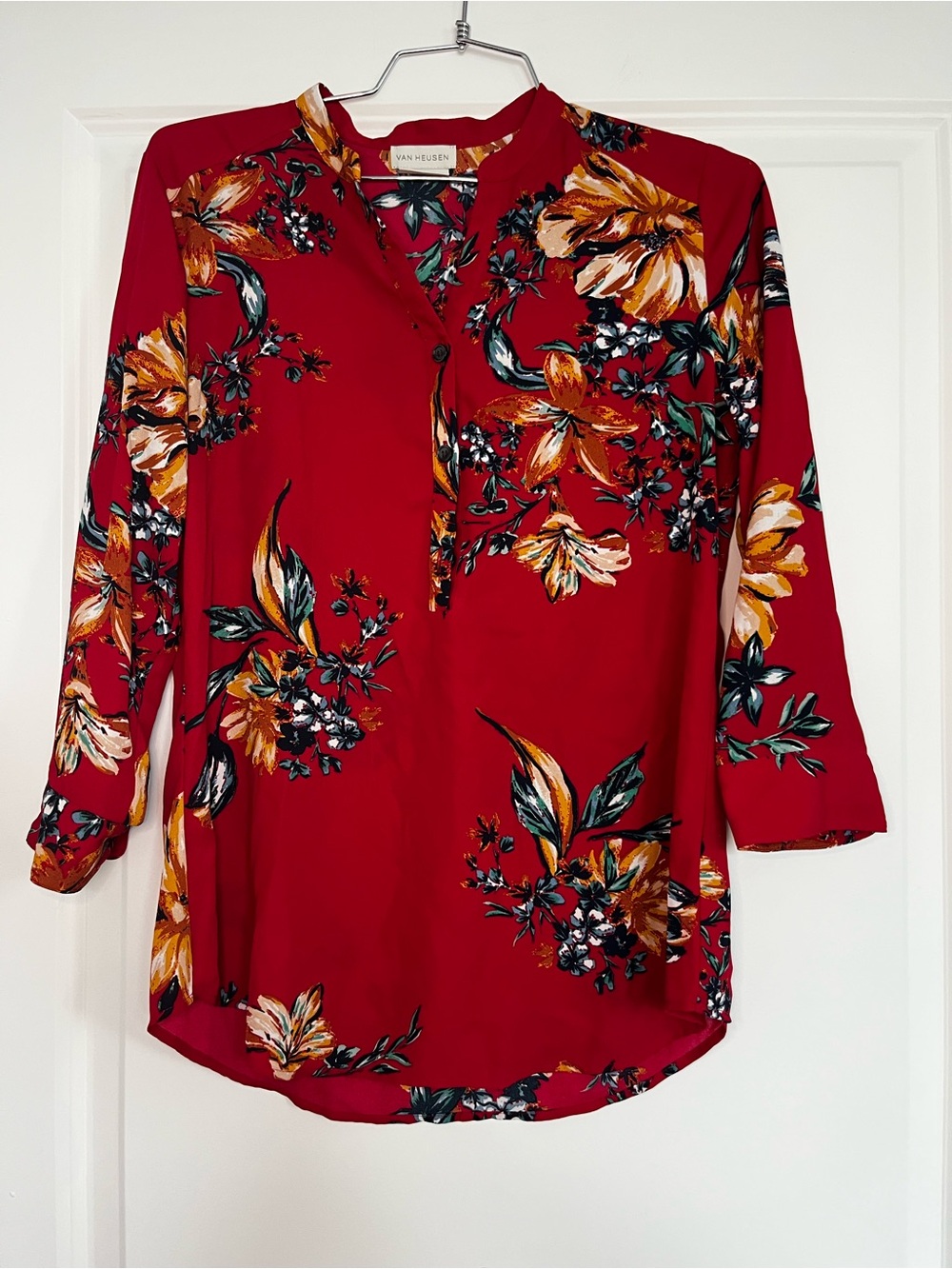Van Heusen Crimson Floral Henley Blouse